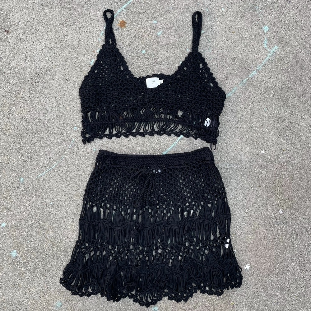 Crochet Tank & Skirt Swim coverup M/L beachy boho coastal preloved new condition